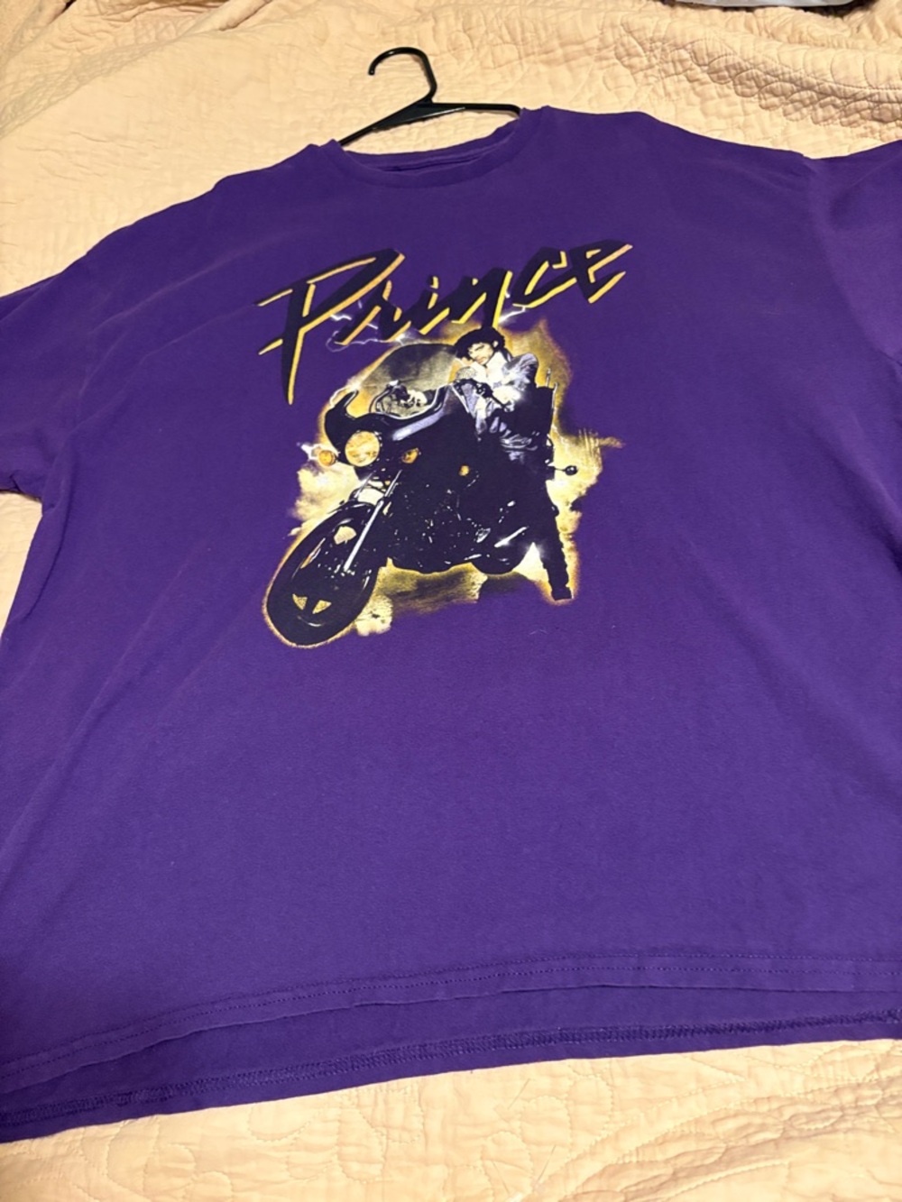 Men's Purple Graphic Short Sleeve Tee with Motorcycle Print